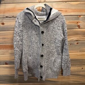 Gray Knit Button-Up Zip Up Sherpa Cardigan Sweater